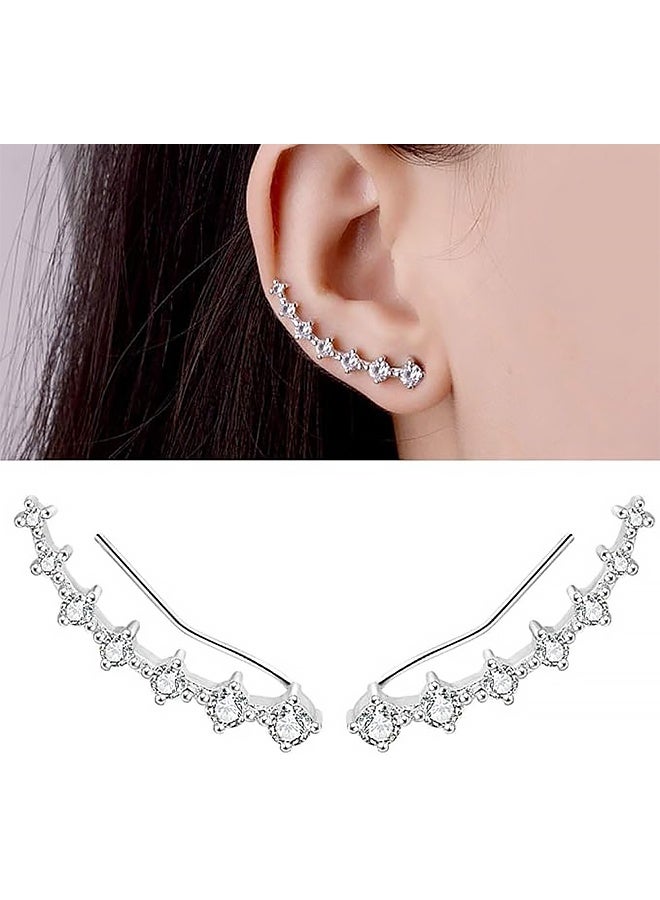 1 Pair of 7 Crystals Ear Cuffs Stud Climbers Earrings,French Style Hoop Earrings Made of Fashionable Alloy, Elegant and Simple Design - Image 1